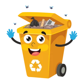 Cheerful Yellow Recycling Bin Clipart: Eco-Friendly Waste Management Character