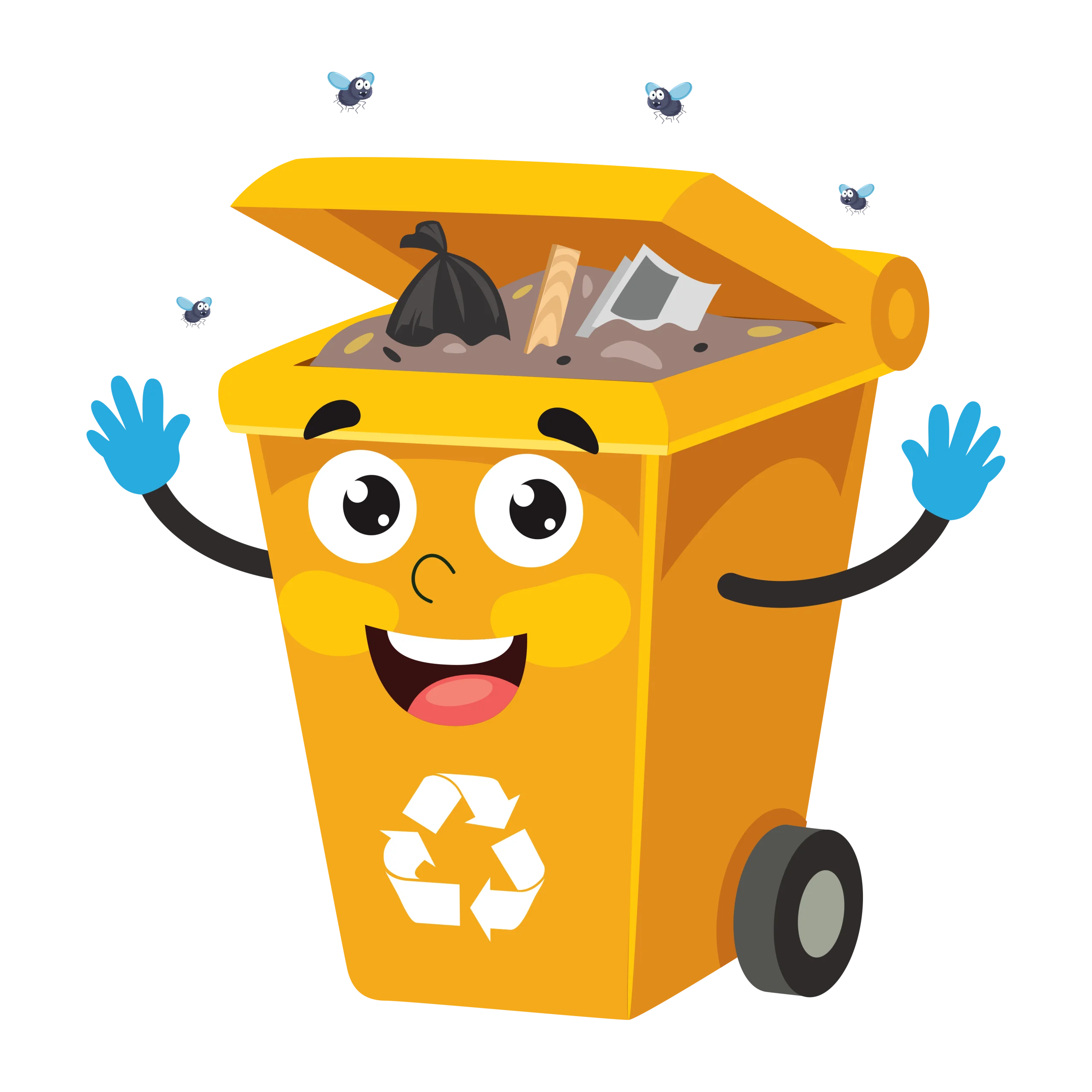 Cheerful Yellow Recycling Bin Clipart: Eco-Friendly Waste Management Character