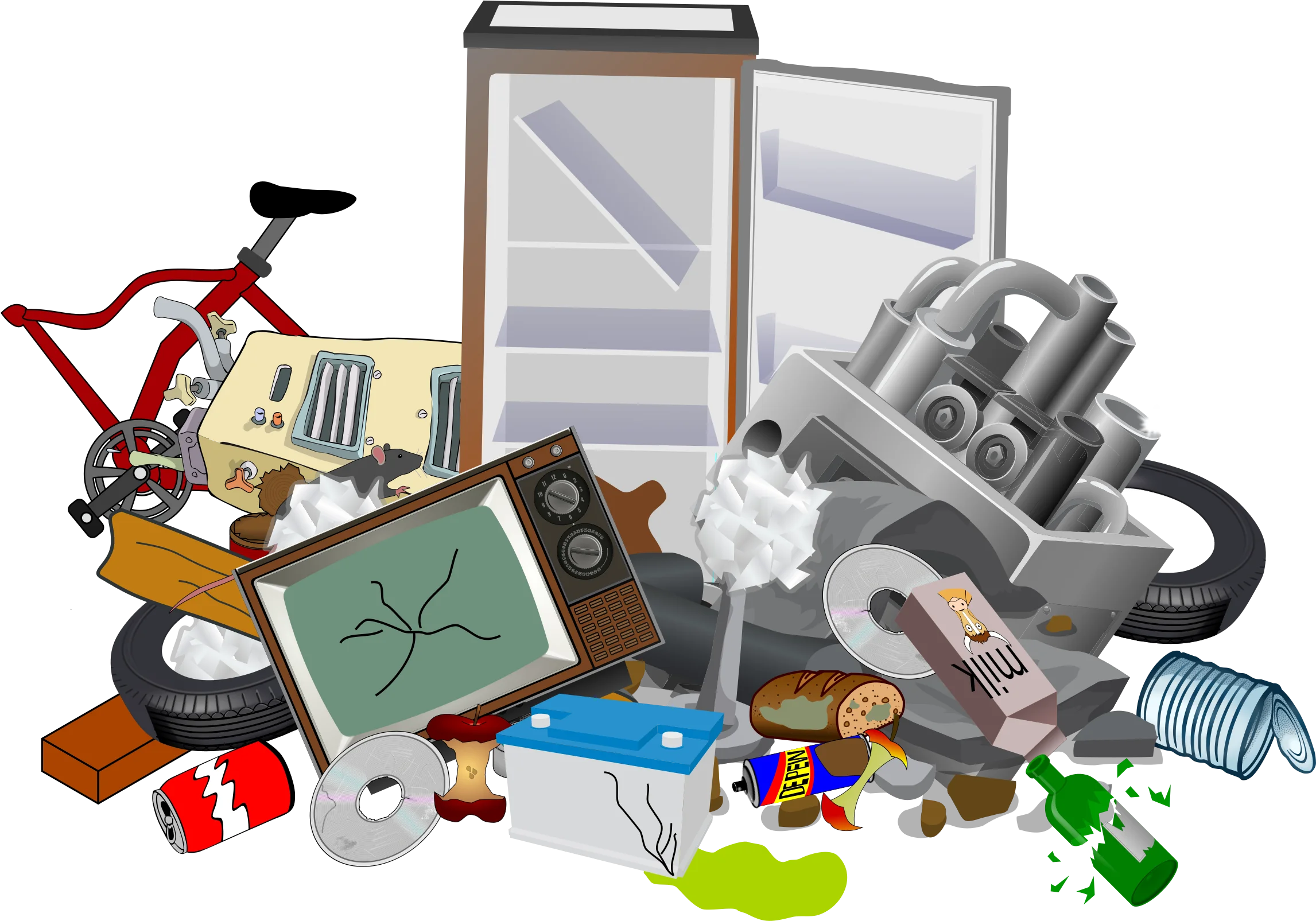 Eclectic Junk Pile Clipart: A Whimsical Assemblage of Discarded Everyday Objects