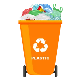 Eco-Friendly Orange Plastic Recycling Bin Overflowing with Colorful Recyclable Clipart