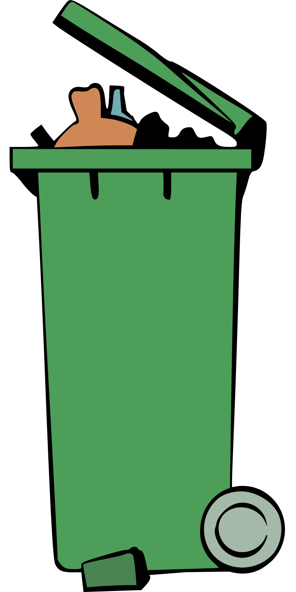 Green Wheeled Waste Bin Clipart: Cartoon Illustration of Recycling Container