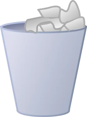 Minimalist Gray Digital Trash Bin Clipart Illustration with Crumpled Papers