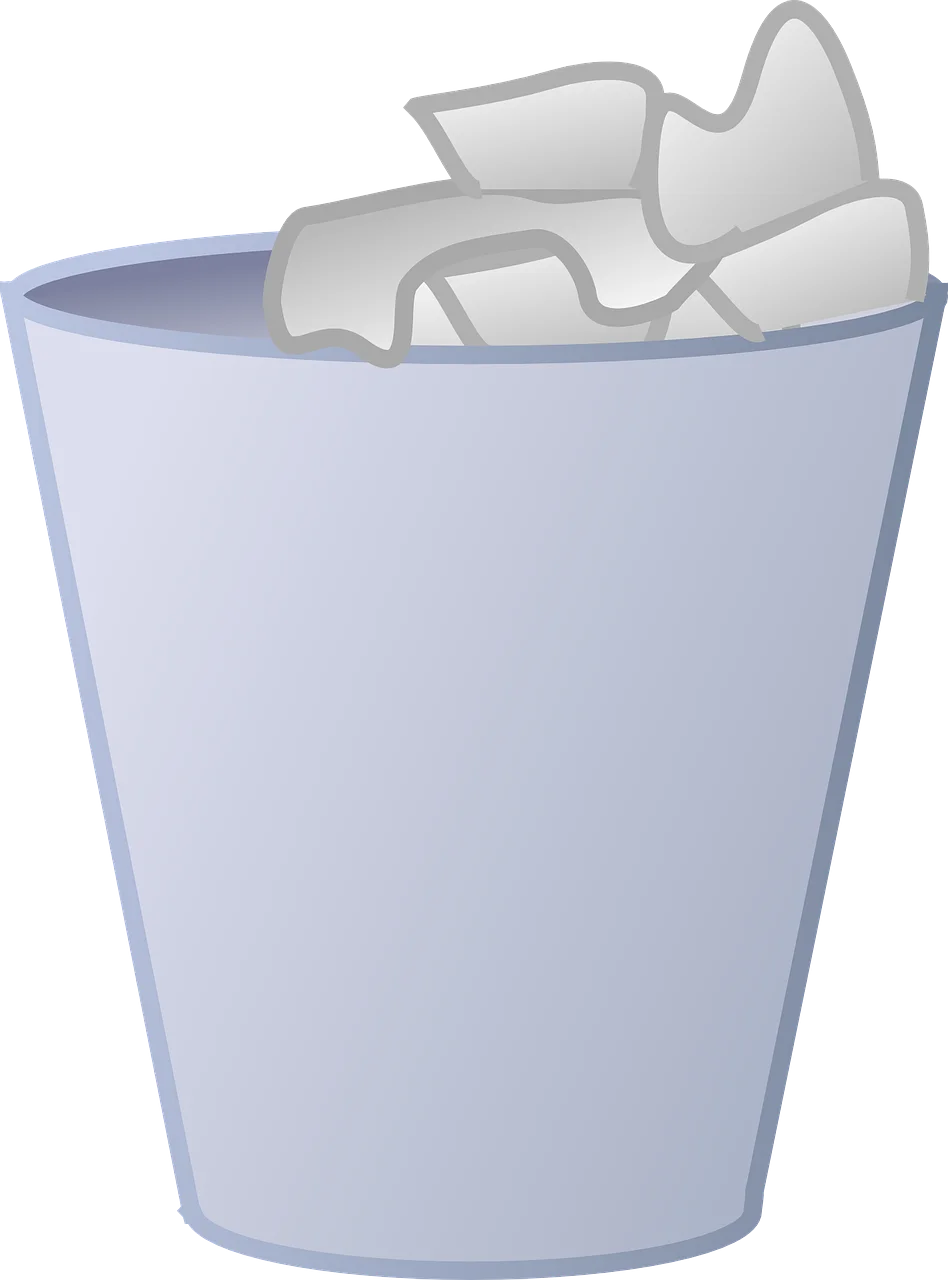 Minimalist Gray Digital Trash Bin Clipart Illustration with Crumpled Papers