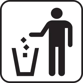 Monochrome Minimalist Waste Disposal Clipart Illustrating Proper Trash Etiquette