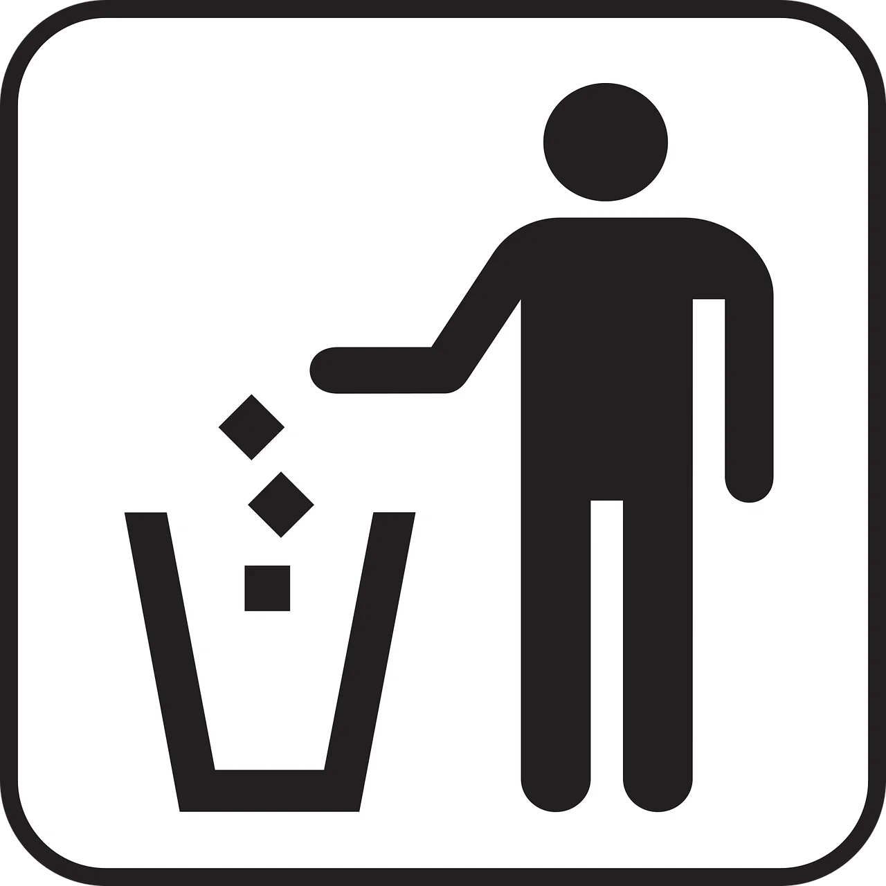 Monochrome Minimalist Waste Disposal Clipart Illustrating Proper Trash Etiquette