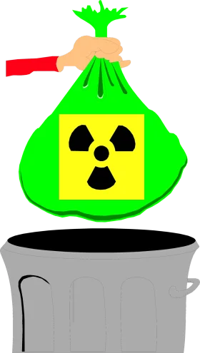 Radioactive Waste Disposal Clipart: Hand Throwing Nuclear Hazard Garbage Bag
