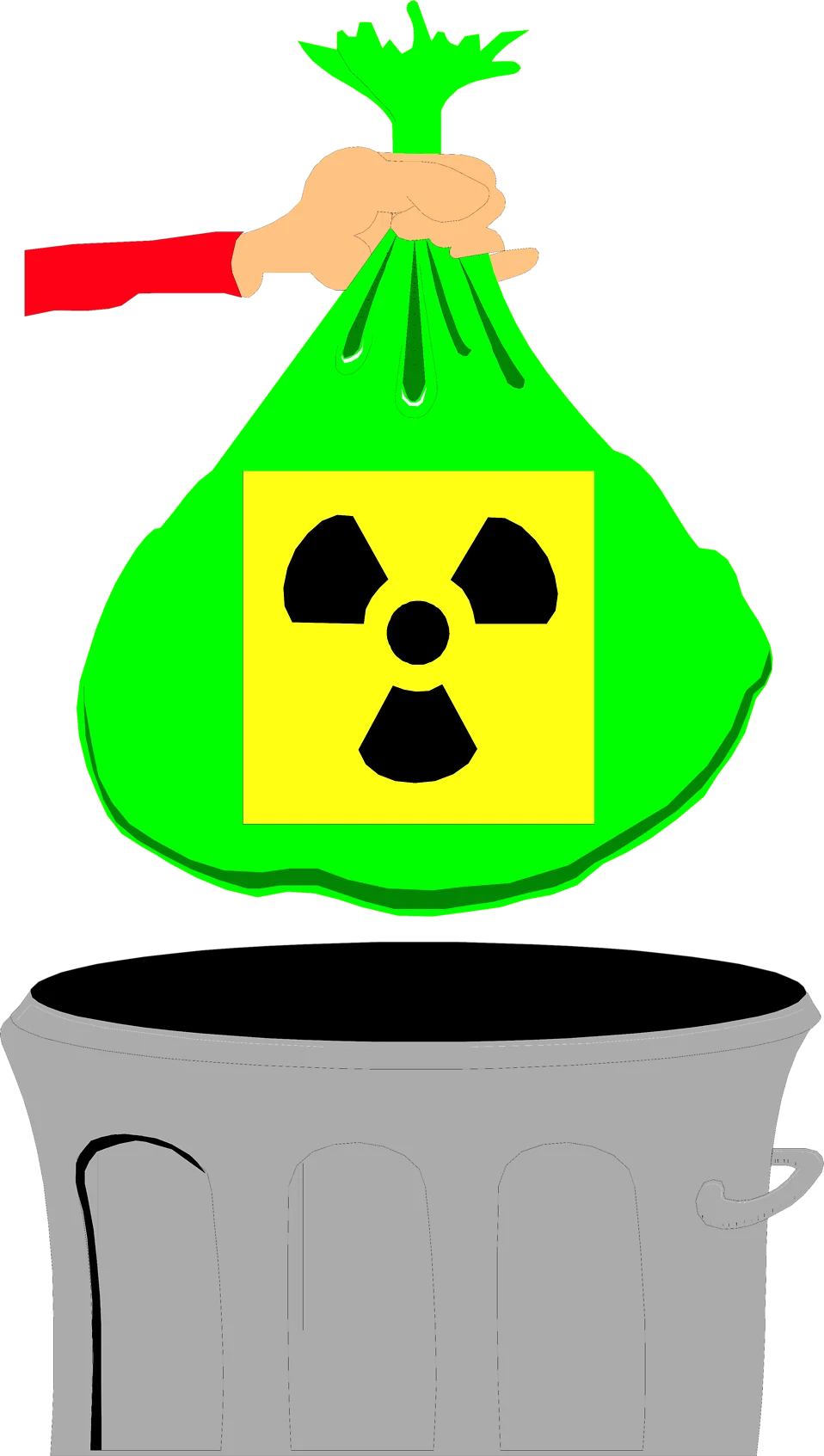 Radioactive Waste Disposal Clipart: Hand Throwing Nuclear Hazard Garbage Bag