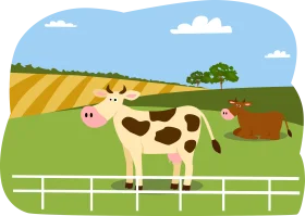 Charming Countryside Animation: Peaceful Dairy Cows Grazing on Pastoral Farmland