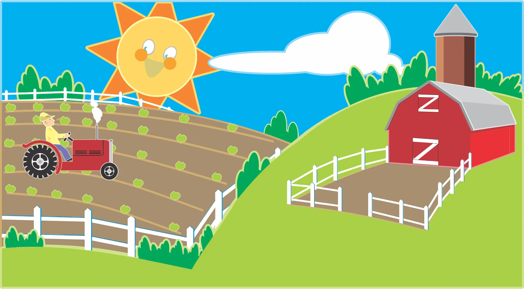 Cheerful Countryside Animation Landscape with Whimsical Farm Elements