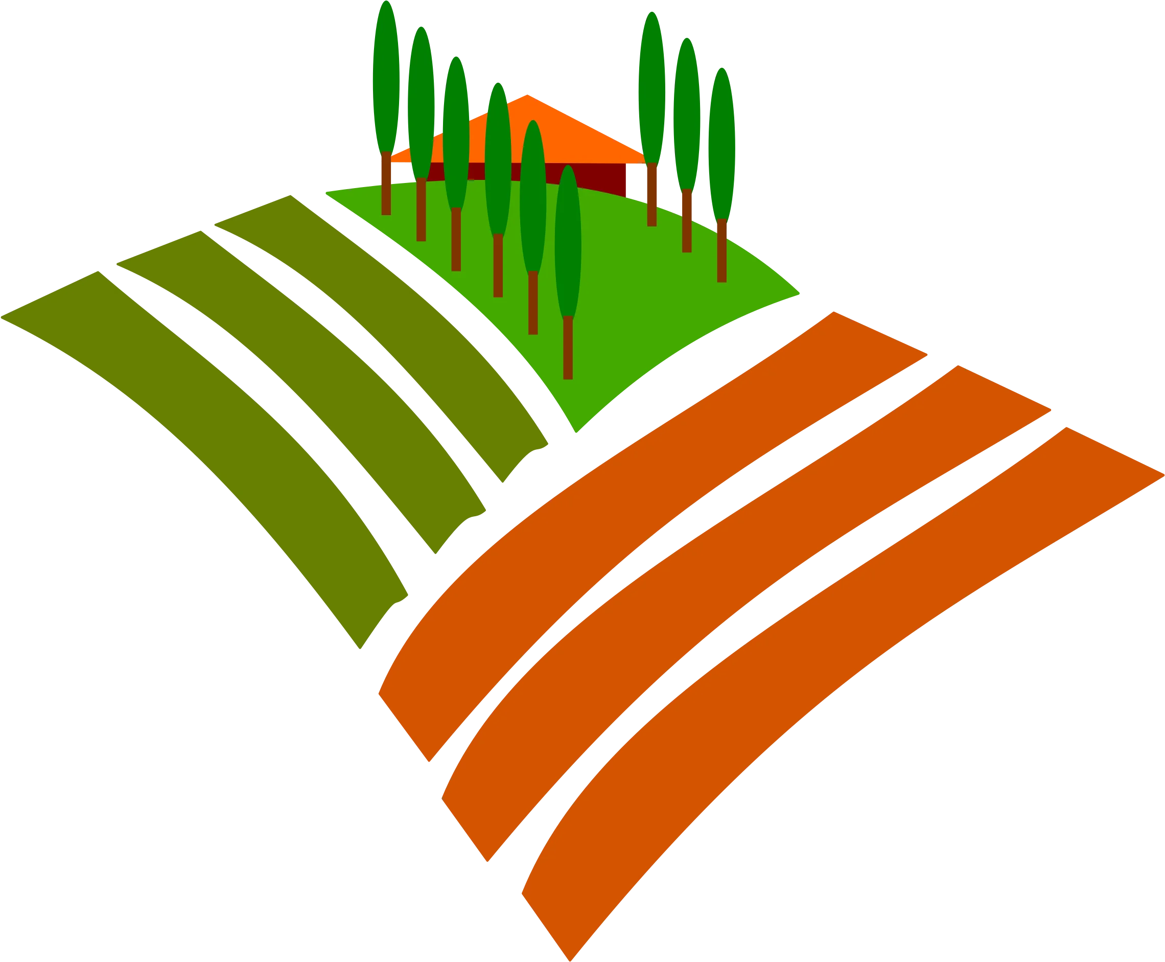 Geometric Farmland Landscape Animation with Rolling Hills and Cypress Trees