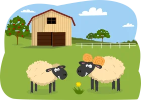 Peaceful Farm Scene with Playful Sheep - Charming Animation Landscape
