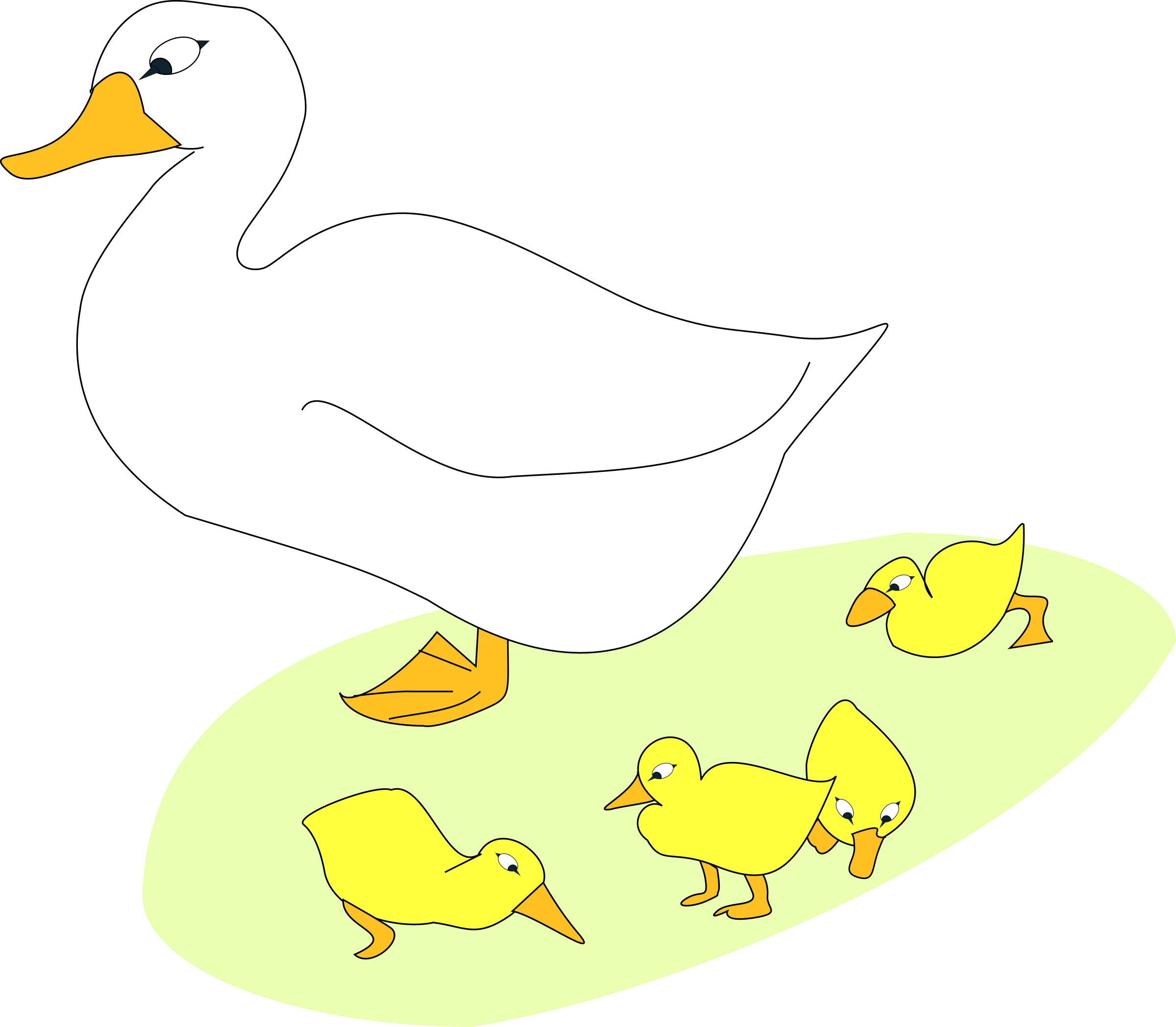Adorable Mother Goose with Fluffy Yellow Chicks Nursery Clipart Illustration
