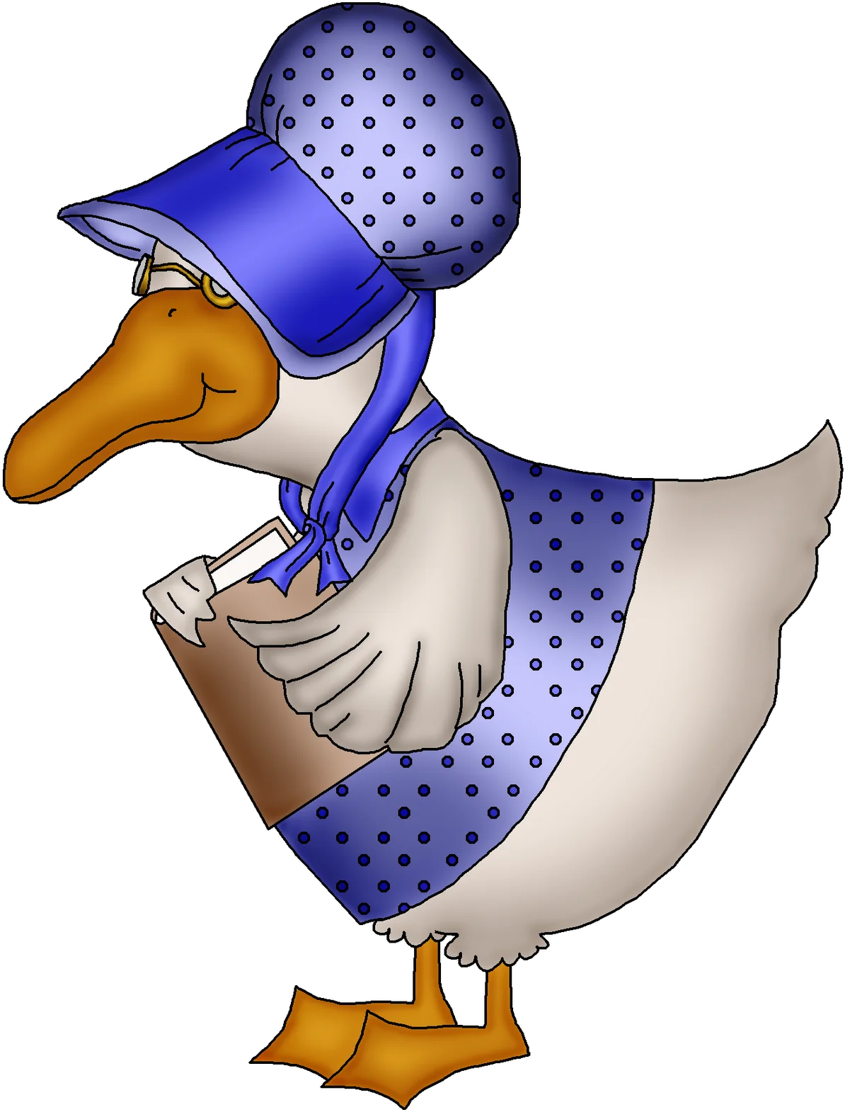 Charming Blue-Attired Goose Clipart with Elegant Polka Dot Ensemble