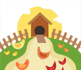 Charming Countryside Chicken Coop Animation with Playful Feathered Friends