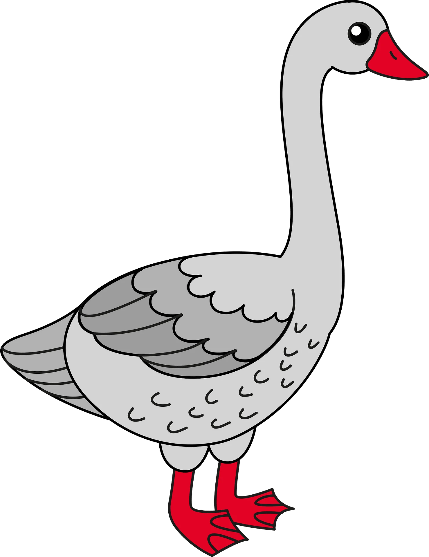 Charming Gray Goose Clipart with Distinctive Red Beak and Feet