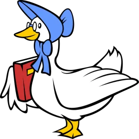 Charming White Goose Clipart Illustration with Blue Bonnet and Red Book
