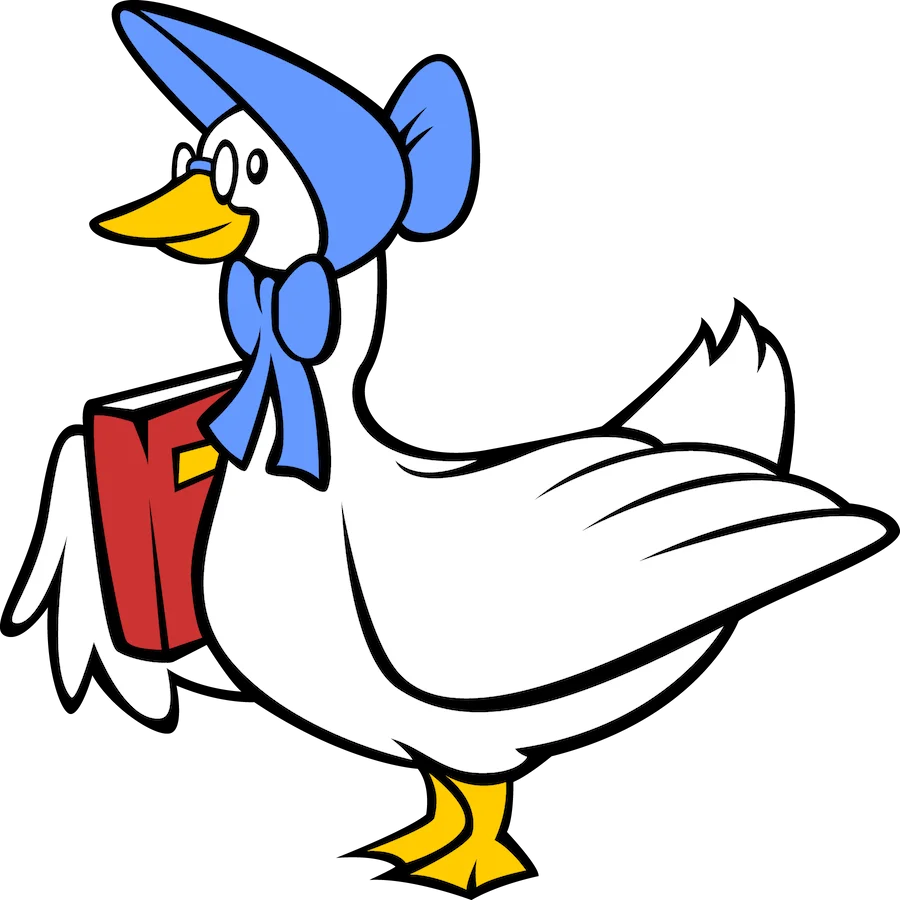 Charming White Goose Clipart Illustration with Blue Bonnet and Red Book