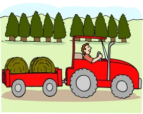 Cheerful Farm Tractor Hauling Hay Bales Through Scenic Pine Forest Animation