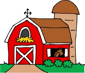 Cheerful Red Barn and Silo Animation: Rustic Farmland Cartoon Landscape