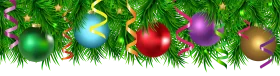 Festive Christmas Holiday Border Clipart with Sparkling Ornaments and Pine Branches