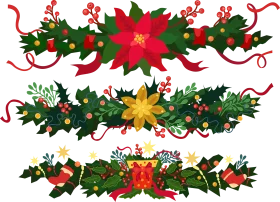Festive Christmas Holiday Decorative Borders Clipart Collection with Poinsettias and Ribbons