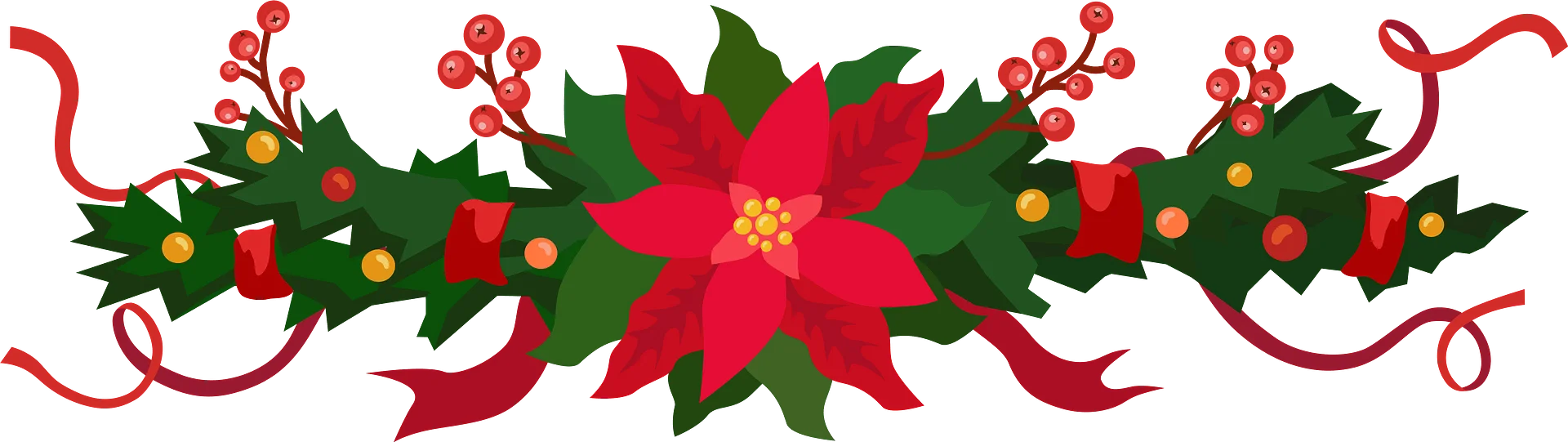 Festive Christmas Holiday Elegant Poinsettia and Pine Clipart Border Design