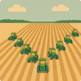 Green Tractors Plowing Golden Fields: A Rhythmic Agricultural Animation Landscape