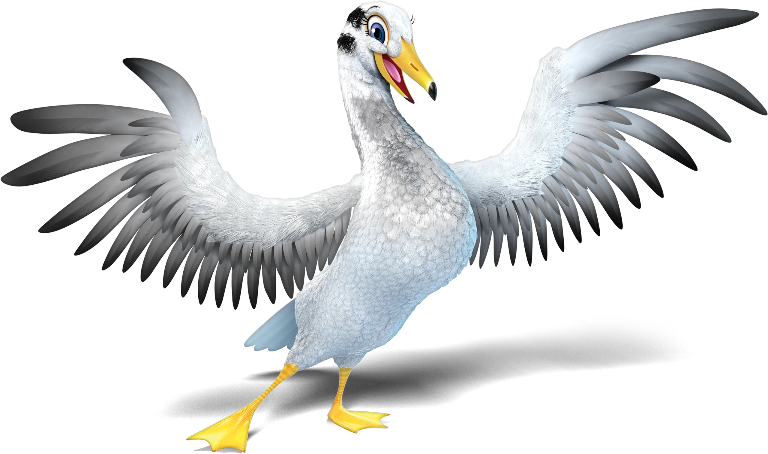 Majestic White Goose Clipart with Dramatic Spread Wings and Expressive Posture
