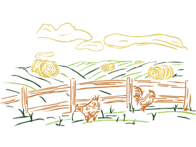 Rustic Farm Landscape Animation with Rolling Hay Bales and Wooden Fence