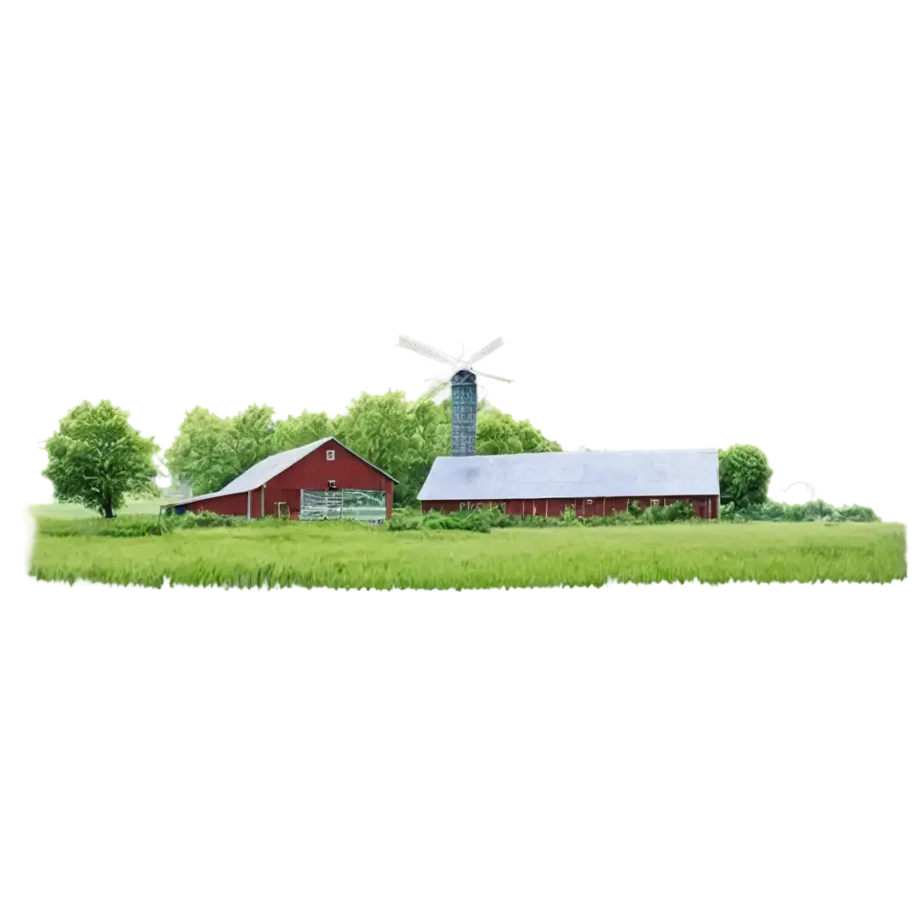 Serene Countryside Animation: Rustic Red Barn and Windmill Landscape