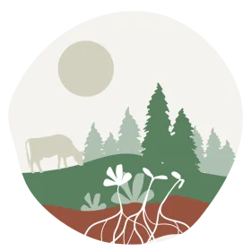 Serene Rural Landscape Animation with Forest, Grazing Cow, and Root System