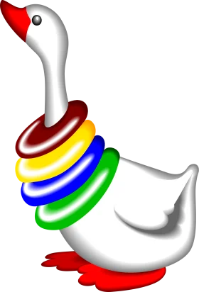 Whimsical Rainbow-Ringed White Goose Clipart Design with Playful Colors