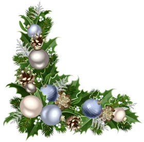 Elegant Silver and Blue Christmas Ornament Holiday Border Clipart Decoration