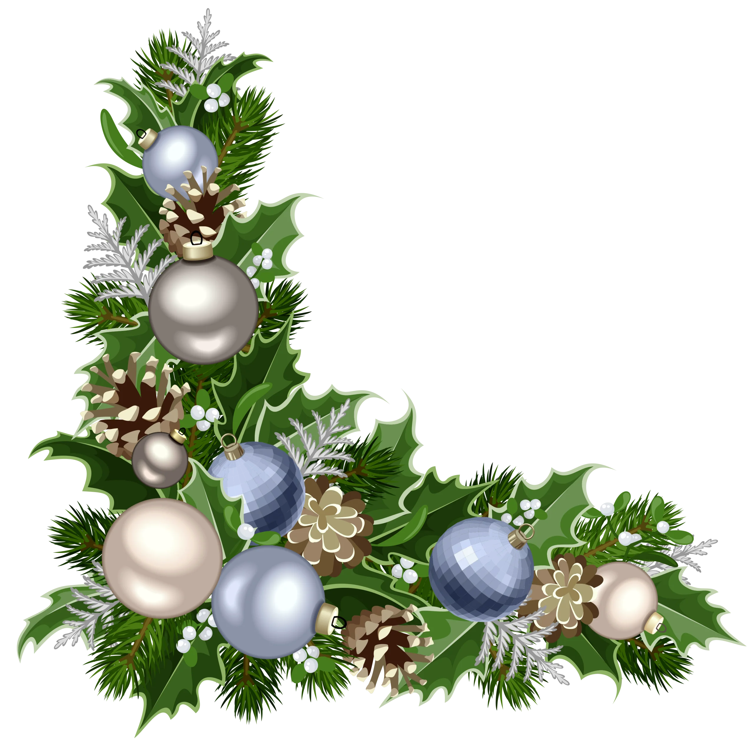 Elegant Silver and Blue Christmas Ornament Holiday Border Clipart Decoration