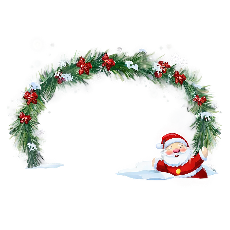 Festive Christmas Clipart with Santa and Evergreen Wreath Border Design