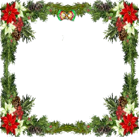 Festive Christmas Greenery Clipart Border with Poinsettias and Pine Cones