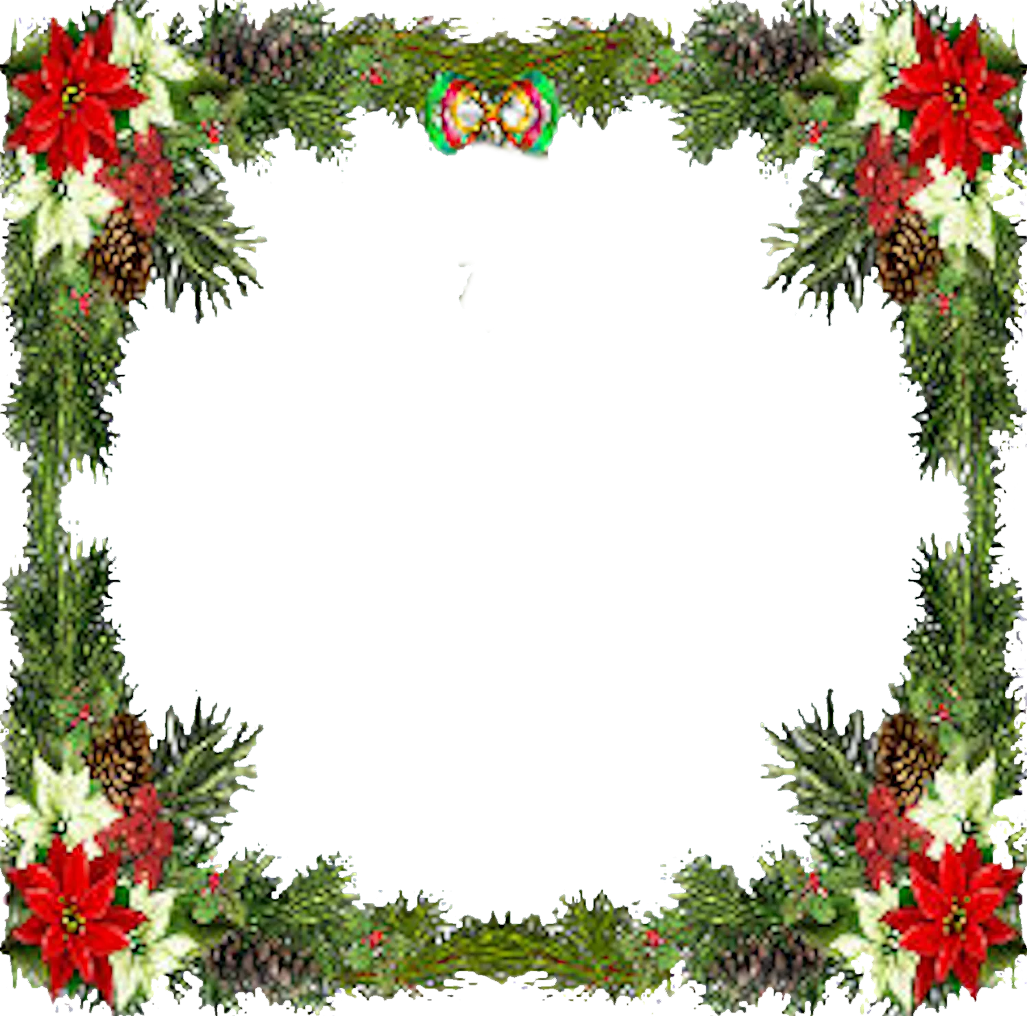 Festive Christmas Greenery Clipart Border with Poinsettias and Pine Cones