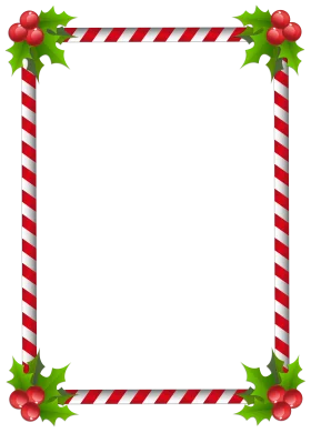 Festive Christmas Holiday Border Clipart with Candy Cane Stripes and Holly Berries
