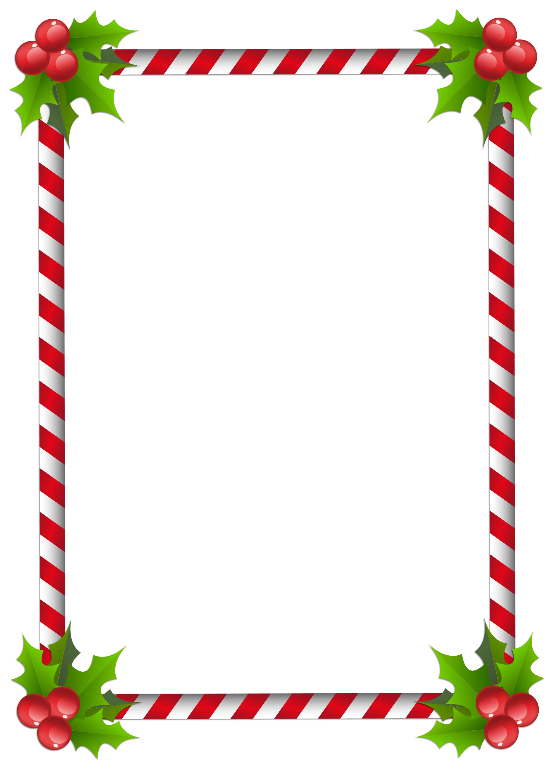 Festive Christmas Holiday Border Clipart with Candy Cane Stripes and Holly Berries