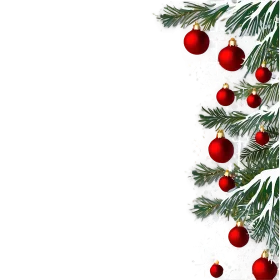 Festive Christmas Holiday Border Clipart with Elegant Red Ornaments and Pine Branches
