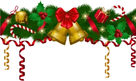 Festive Christmas Holiday Border Clipart with Golden Bells and Decorative Elements