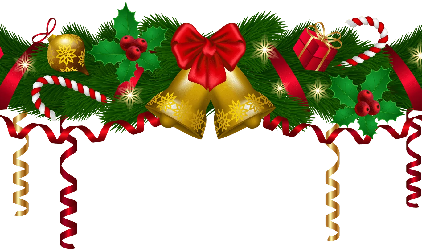 Festive Christmas Holiday Border Clipart with Golden Bells and Decorative Elements