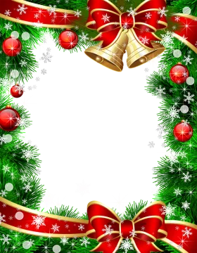 Festive Christmas Holiday Border Clipart with Golden Bells and Red Ribbons