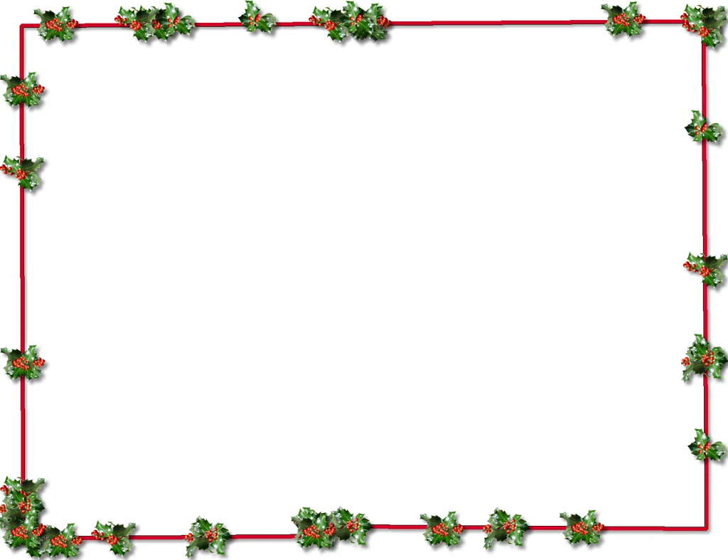 Festive Christmas Holiday Border Clipart with Holly Leaves and Red Ribbon Accents