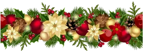 Festive Christmas Holiday Border Clipart with Ornaments and Pine Greenery Decoration