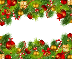 Festive Christmas Holiday Border Clipart with Ornaments, Pine Branches, and Candy Canes