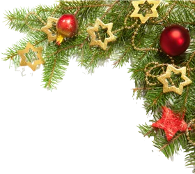 Festive Christmas Holiday Border Clipart with Pine Branches and Ornamental Decorations
