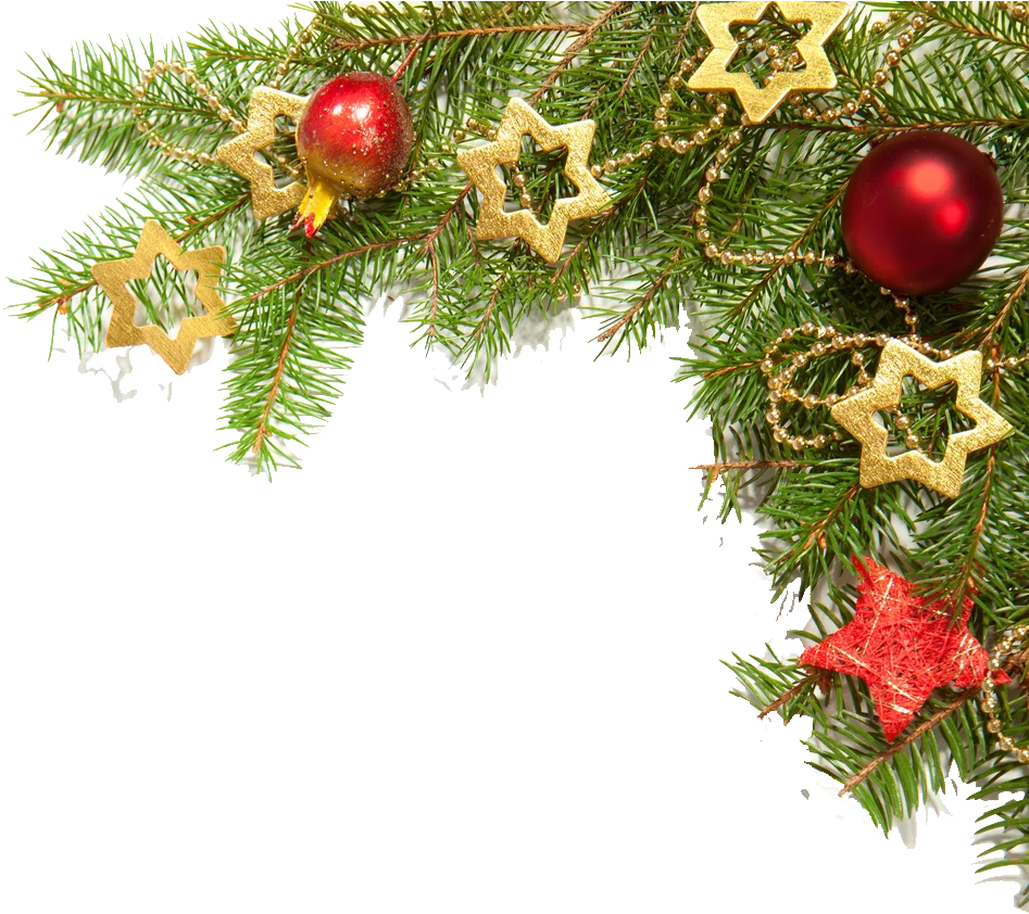 Festive Christmas Holiday Border Clipart with Pine Branches and Ornamental Decorations