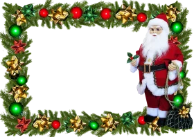 Festive Christmas Holiday Border Clipart with Santa Claus and Decorative Greenery