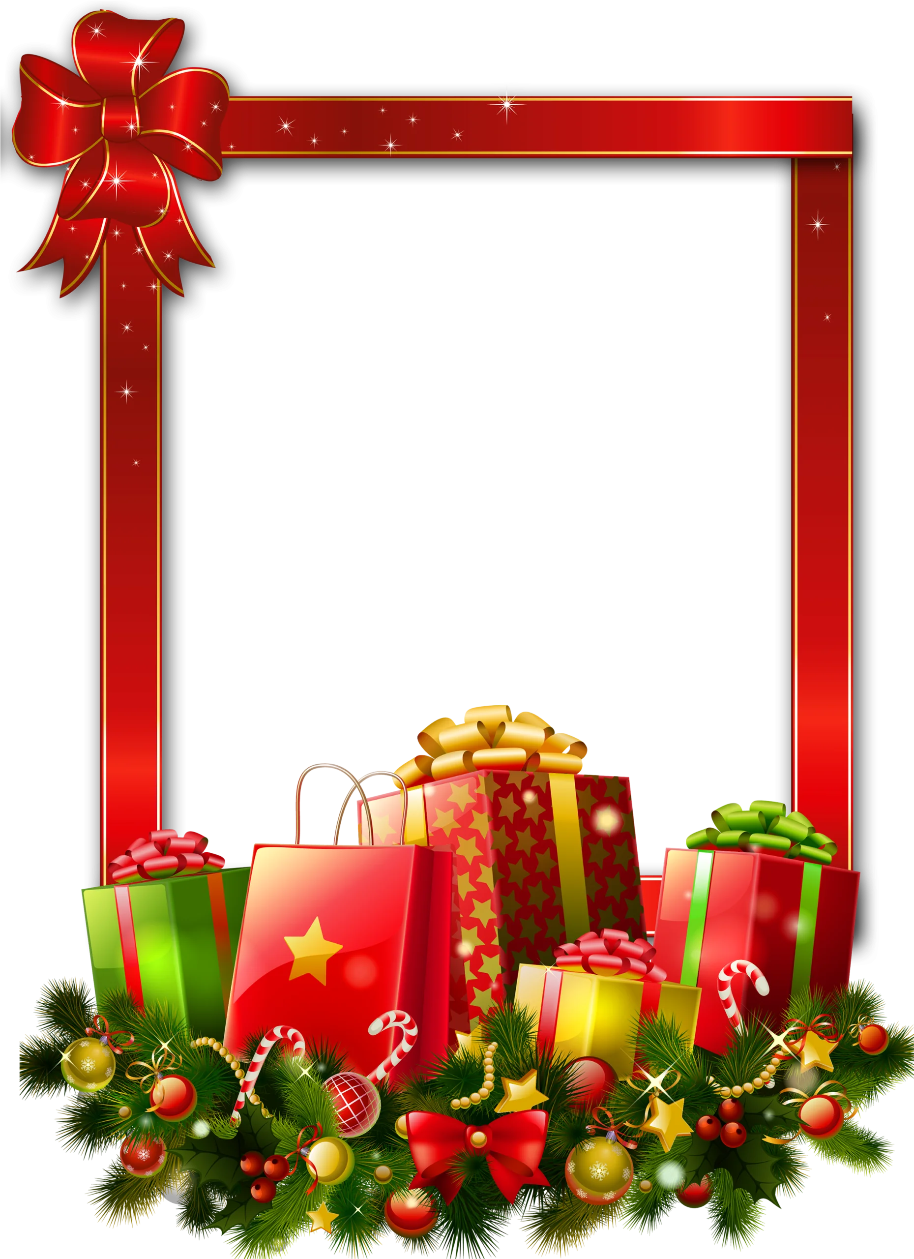 Festive Christmas Holiday Border Clipart with Wrapped Presents and Decorative Elements